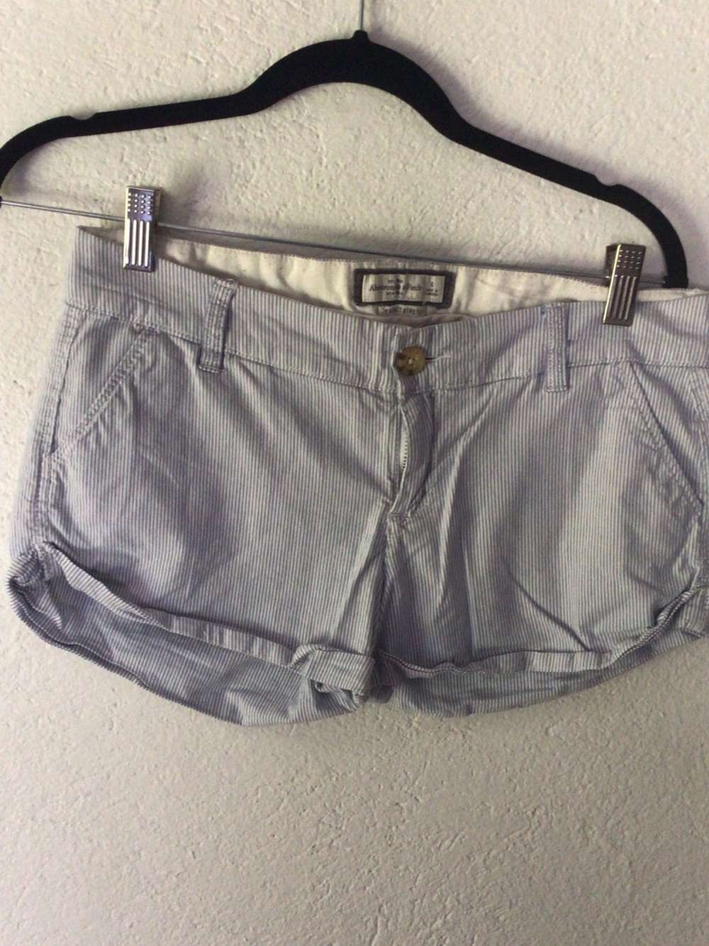 Abercrombie & Fitch Light Blue Pinstripe Roll-Hem Jean Shorts